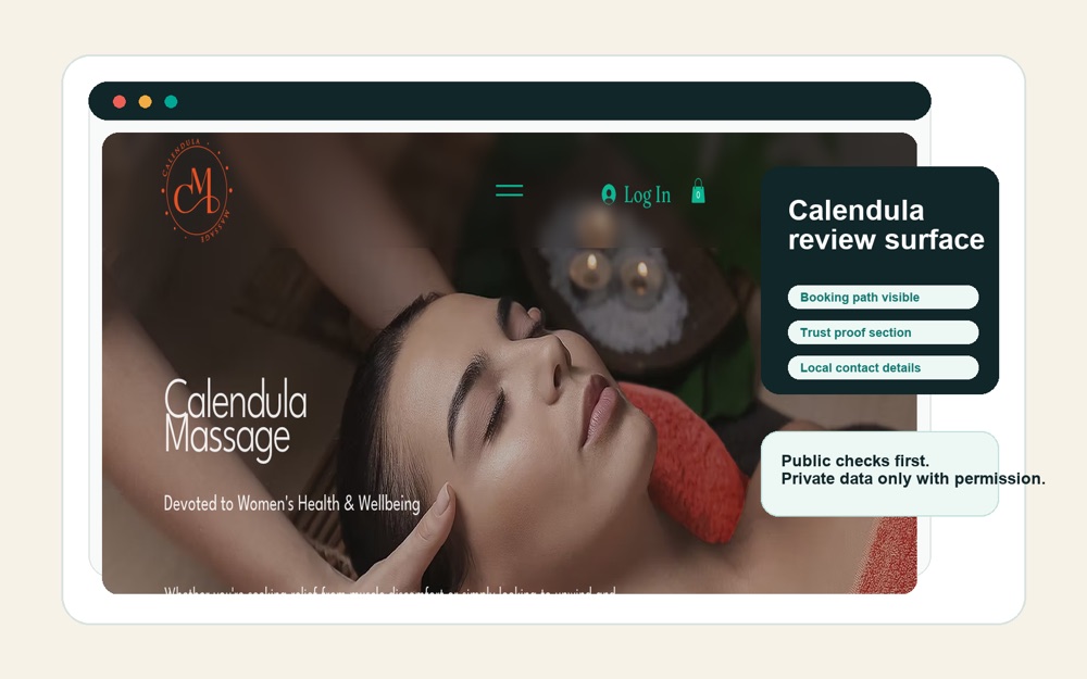 Example local business website used to illustrate audit checks